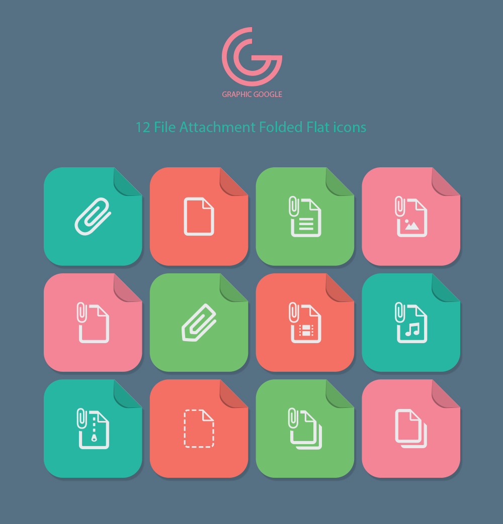 12 File Attachment Folded Flat icons