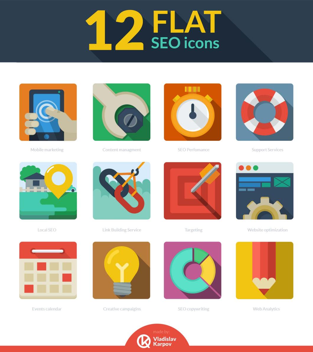 12 Flat SEO icons