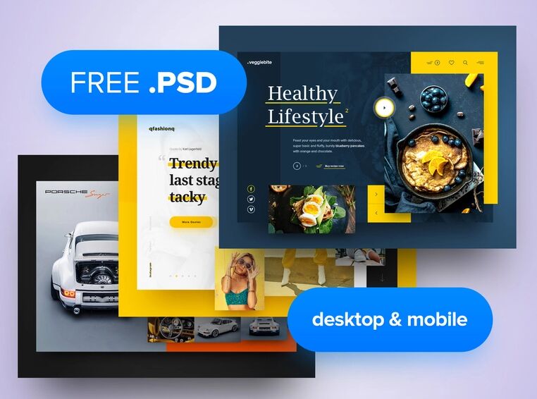 3x Free Mobile Desktop Header Template PSD