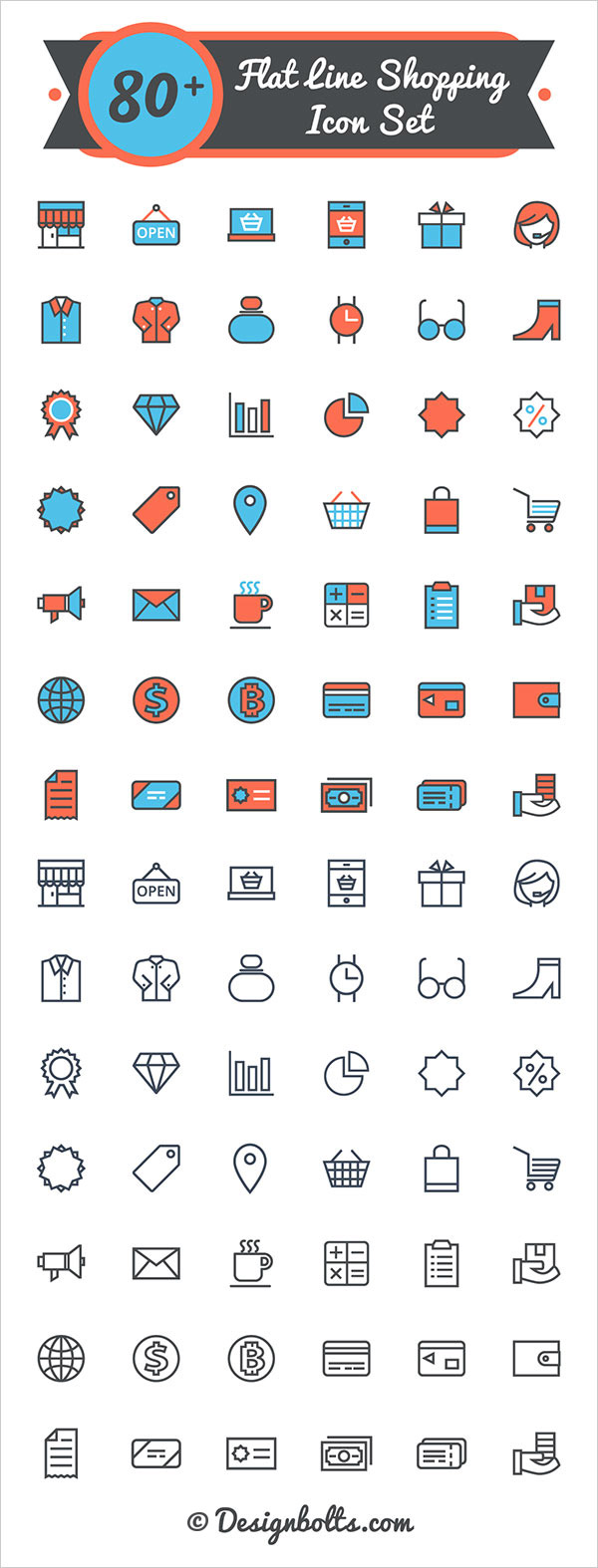 80+ Free Vector Flat Shopping Line Icon Set