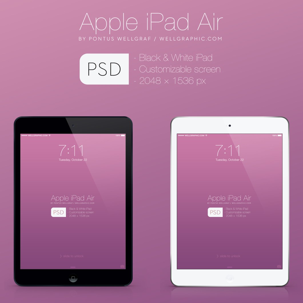 Apple iPad Air in layered Mockup PSD file