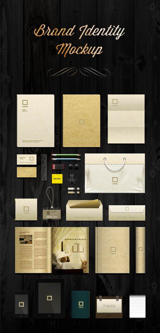 A psd layered vector based brand identity mock-up to present your identity and logo design.