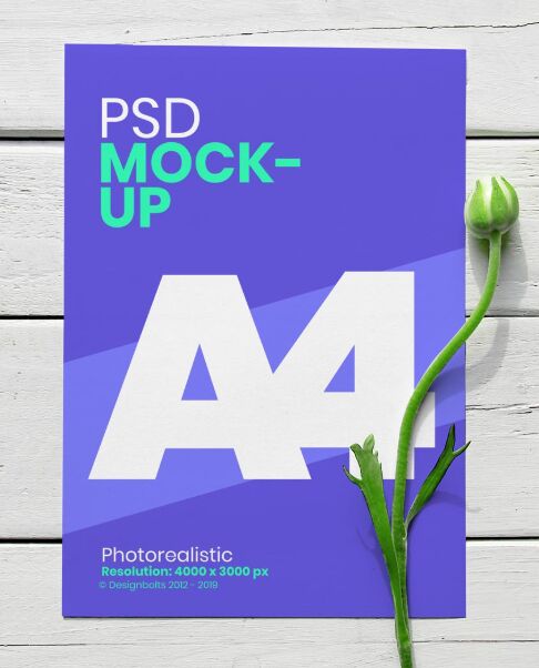 Free A4 Flyer with Flower Mockup PSD