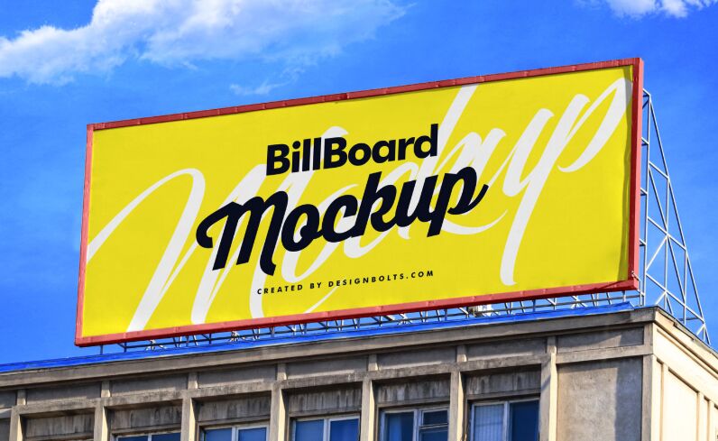 Free Billboard On Building Mockup PSD