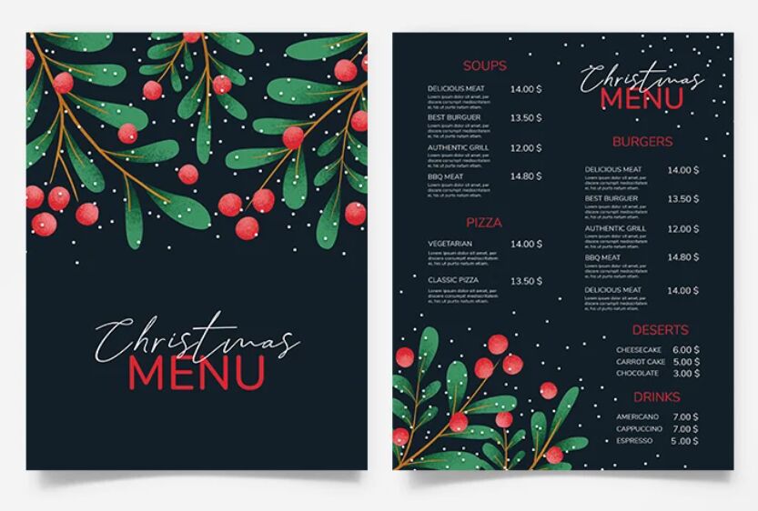 Free Christmas Menu Mockup