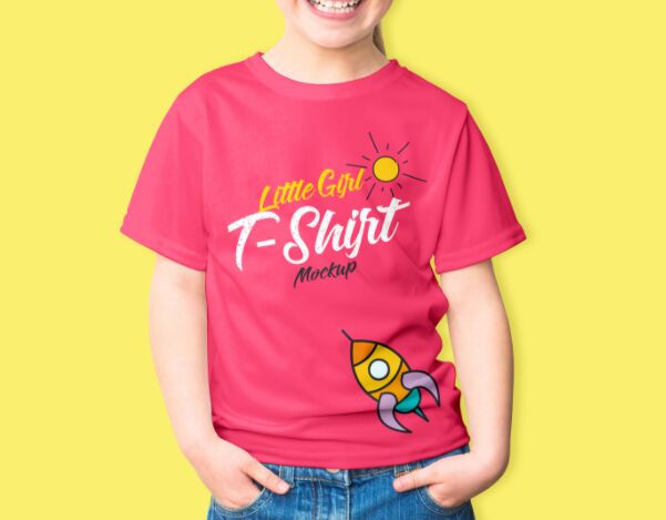 Free Little Girl T-Shirt Mockup PSD
