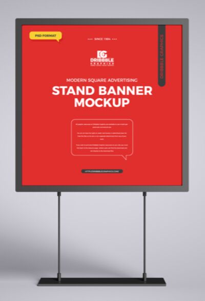 Free Modern Square Advertising Stand Banner Mockup