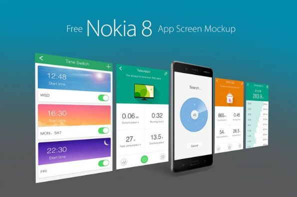 Free Nokia 8 Andriod Smartphone App Screen Mockup PSD