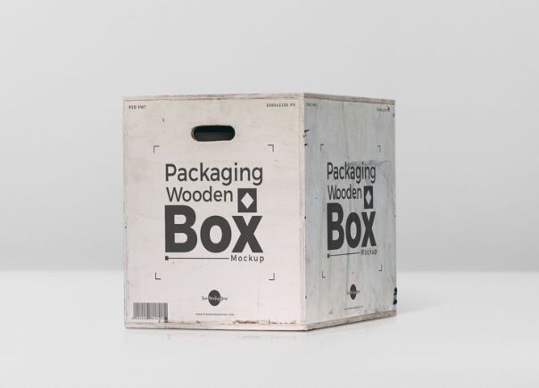 Free Packaging Wooden Box Mockup PSD