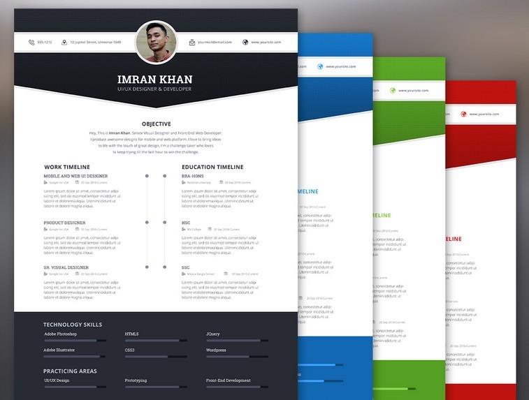 FREE Resume Template PSD (4 Color)