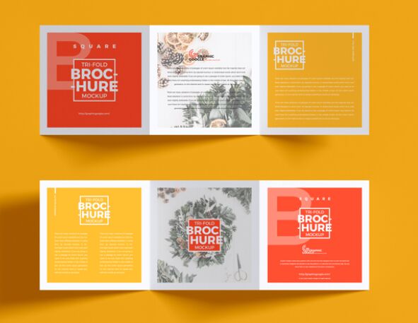 Free Square Tri-Fold Brochure Mockup