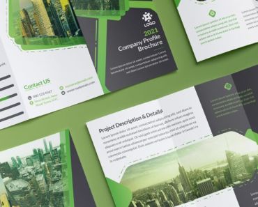Free Trifold Brochure Corporate Green Branding Set