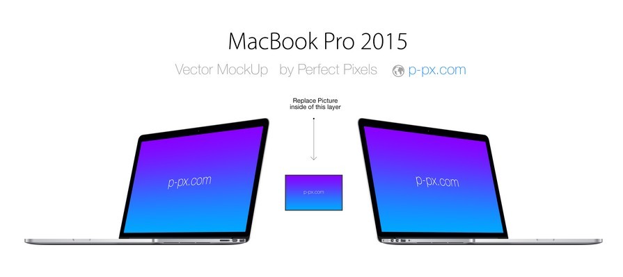 MACBOOK PRO 2015 ANGLED VIEW PSD + AI VECTOR TEMPLATE