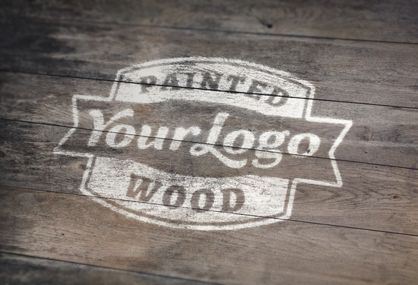 Painted Wood Logo MockUp