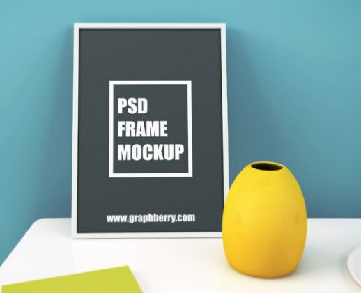 Picture Frame on Table PSD Mockup