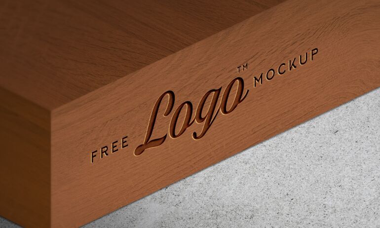 Wooden Engraved Logo Mockup PSD