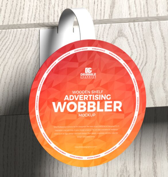 Wooden Shelf Advertising Wobbler Mockup
