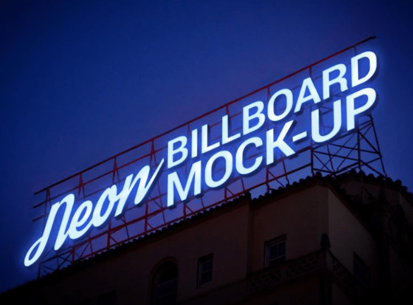 Electric Neon Sign Billboard Mockup PSD