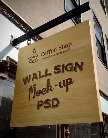 Free Wooden Outdoor Advertising Shop Wall Sign Mock-up PSD