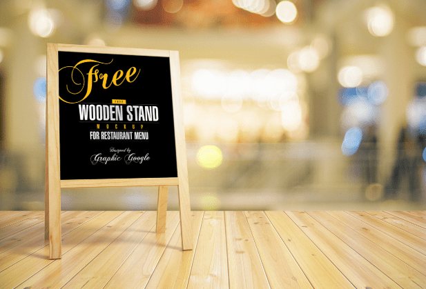 Free Wooden Stand MockUp For Restaurant Menu-min