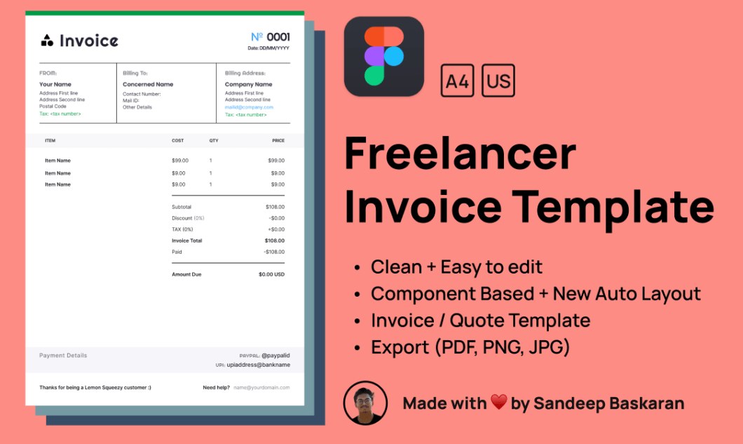 Freelancer Invoice Template using Figma