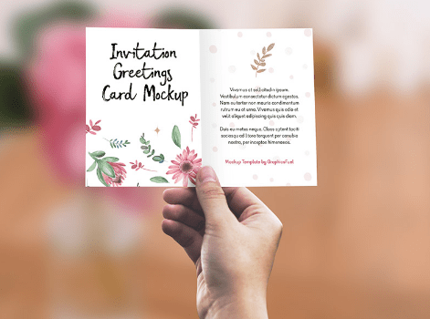 Invitation Greeting Card In Hand Mockup PSD